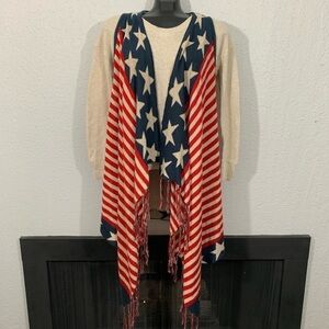 Unity World Wear Red, White, and Blue Patriotic‎ Flag Fringed Vest size M